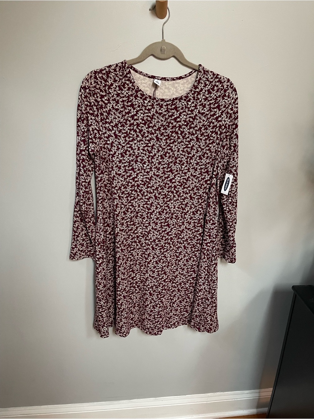 Old Navy Maroon and Cream Floral Swing Dress